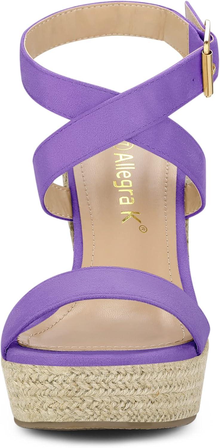imageAllegra K Womens Slingback Crisscross Espadrille Wedges Heel SandalsPurple