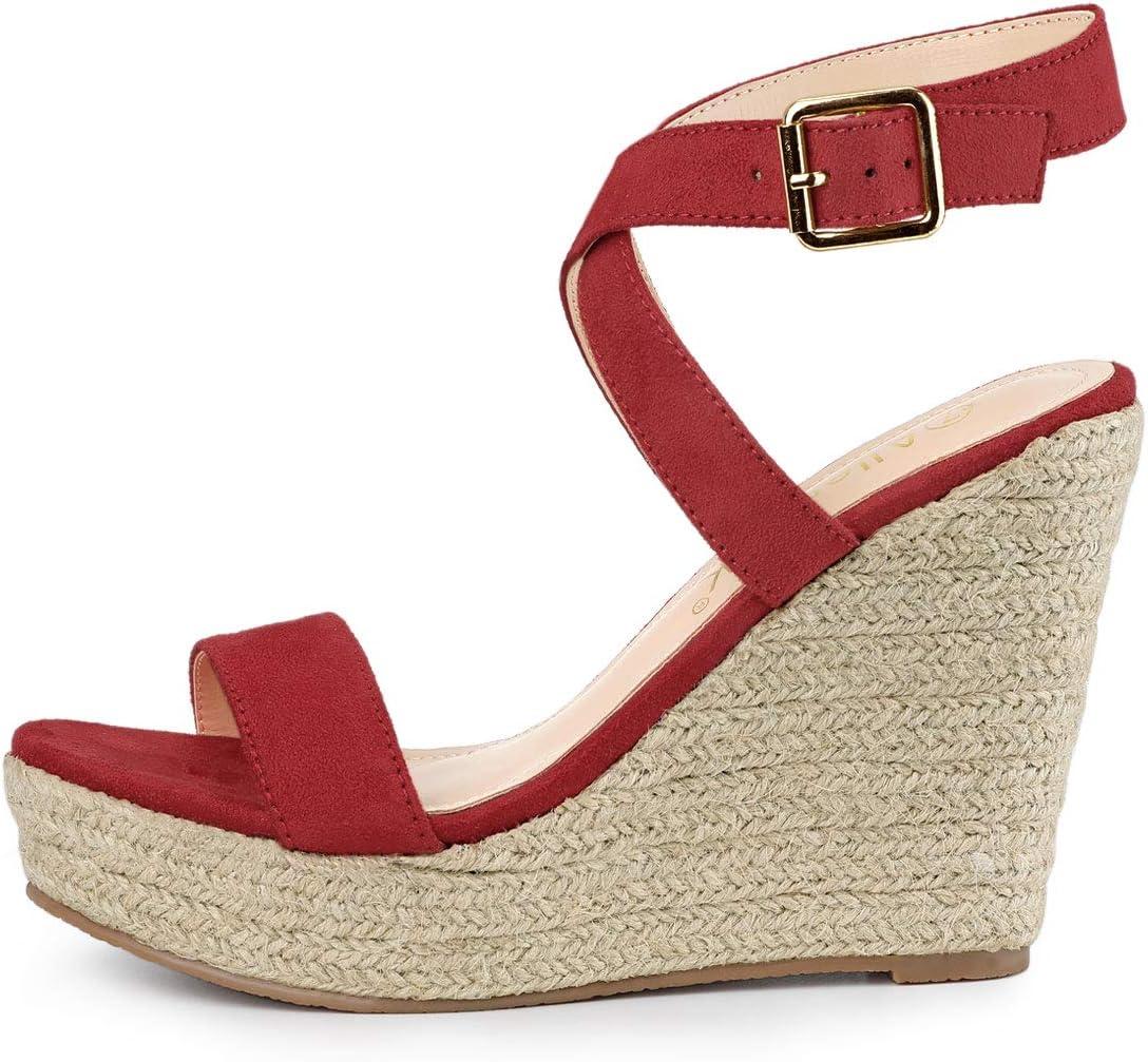 imageAllegra K Womens Slingback Crisscross Espadrille Wedges Heel SandalsRed