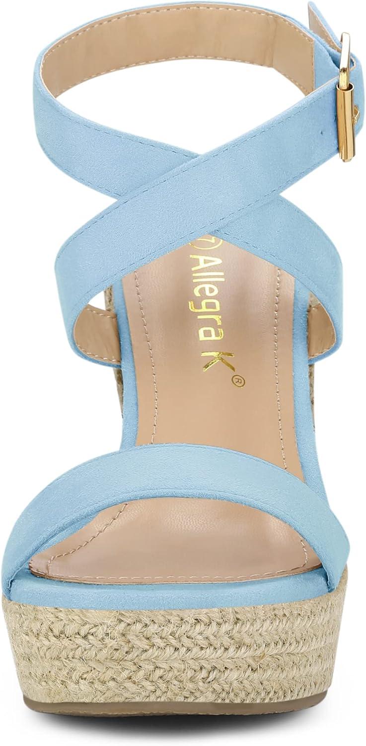 imageAllegra K Womens Slingback Crisscross Espadrille Wedges Heel SandalsSky Blue