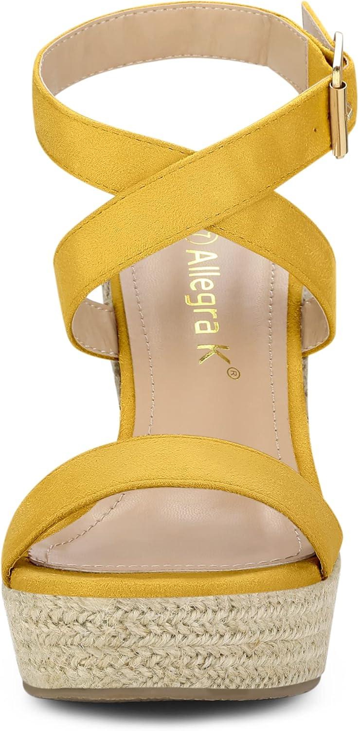imageAllegra K Womens Slingback Crisscross Espadrille Wedges Heel SandalsYellow
