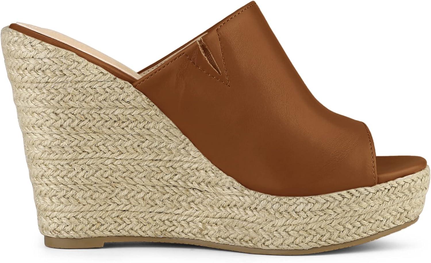 imageAllegra K Womens Slip on Platform Sandals Espadrilles Wedges Slides MulesBrown