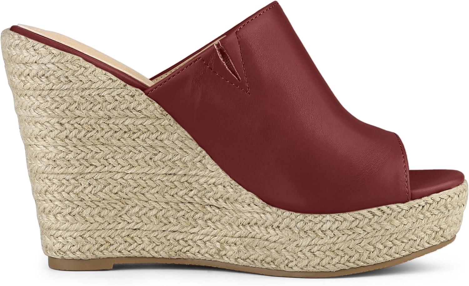 imageAllegra K Womens Slip on Platform Sandals Espadrilles Wedges Slides MulesBurgundy