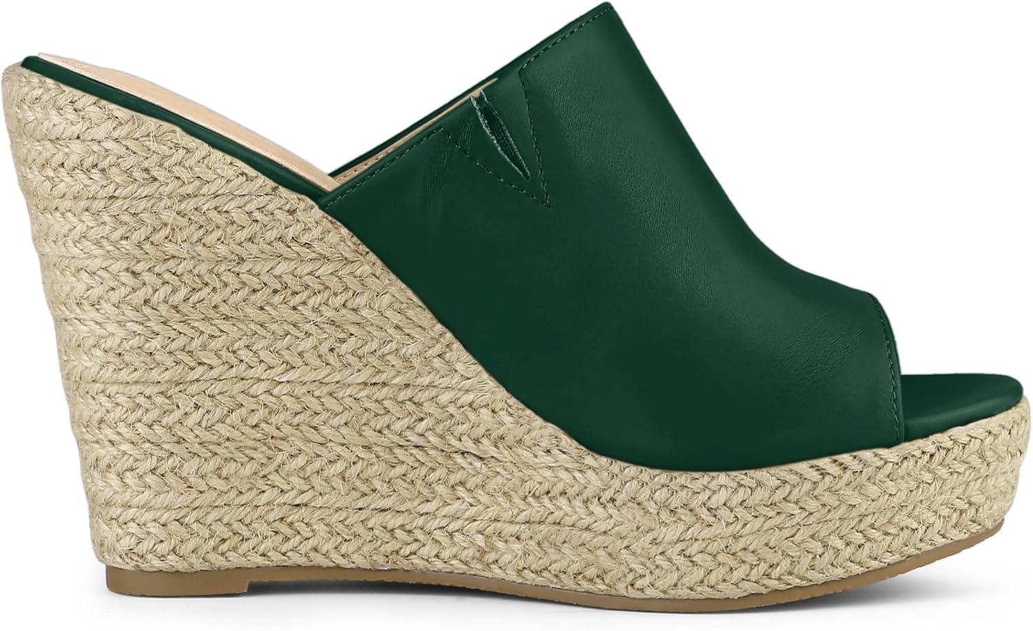imageAllegra K Womens Slip on Platform Sandals Espadrilles Wedges Slides MulesDark Green