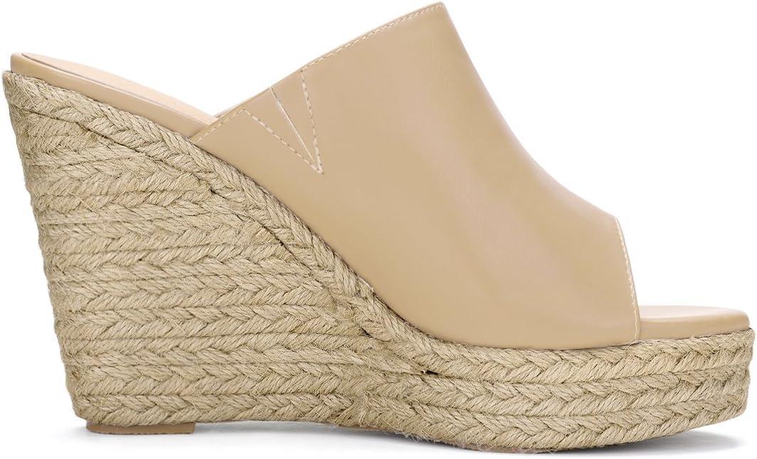 imageAllegra K Womens Slip on Platform Sandals Espadrilles Wedges Slides MulesNude
