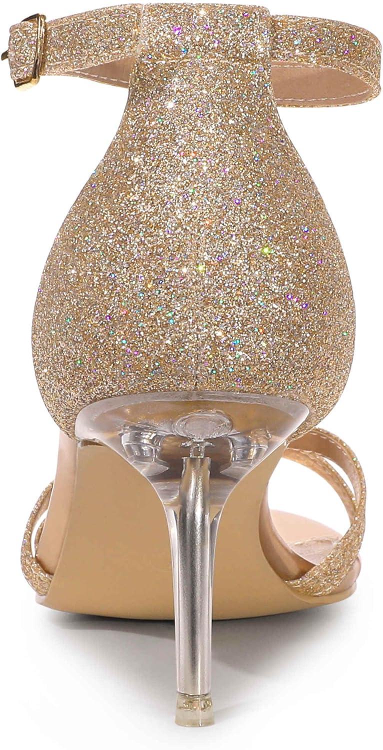 imageAllegra K Womens Sparkly Glitter Ankle Straps Stiletto Clear Heels SandalsGold