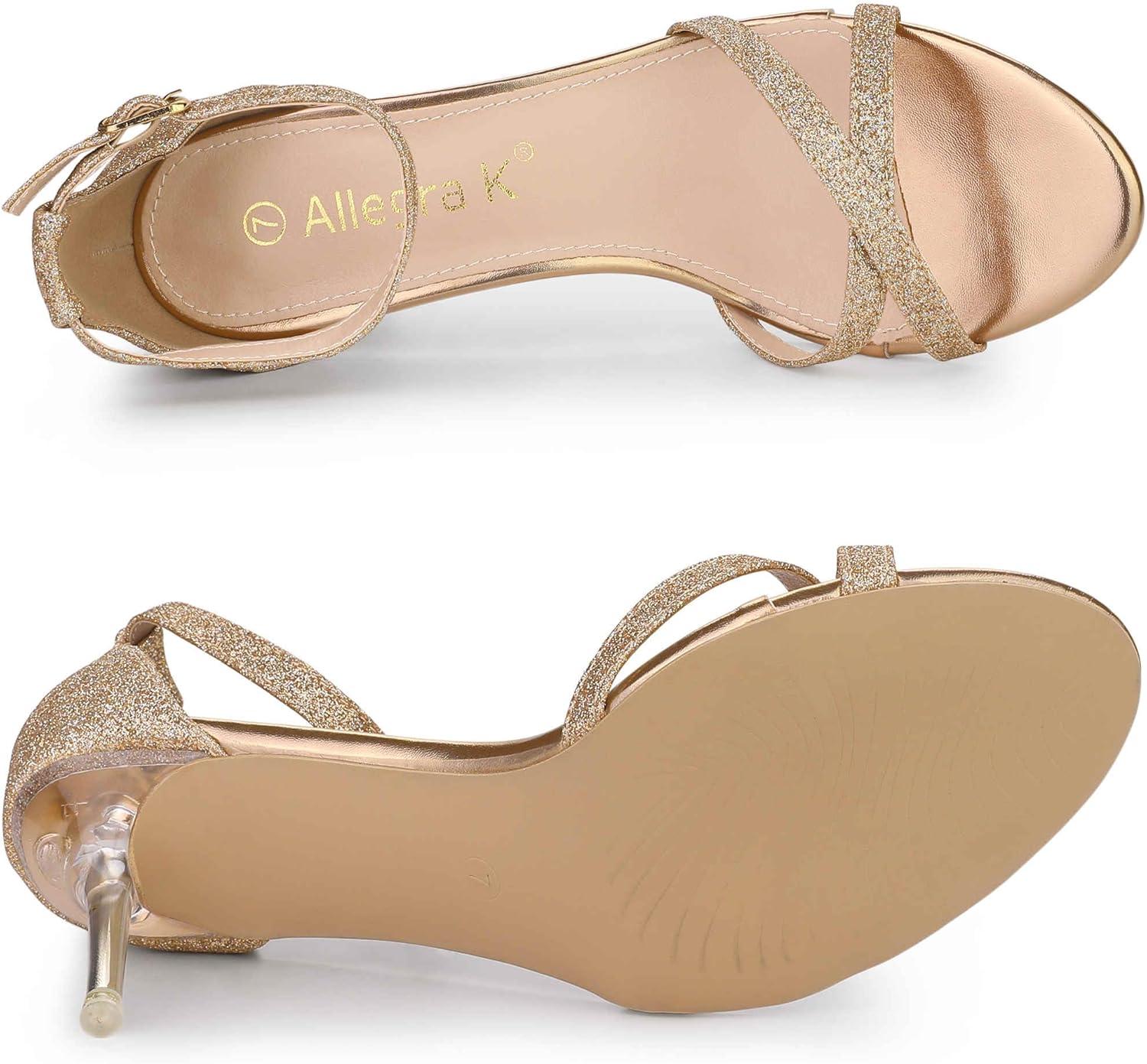 imageAllegra K Womens Sparkly Glitter Ankle Straps Stiletto Clear Heels SandalsGold