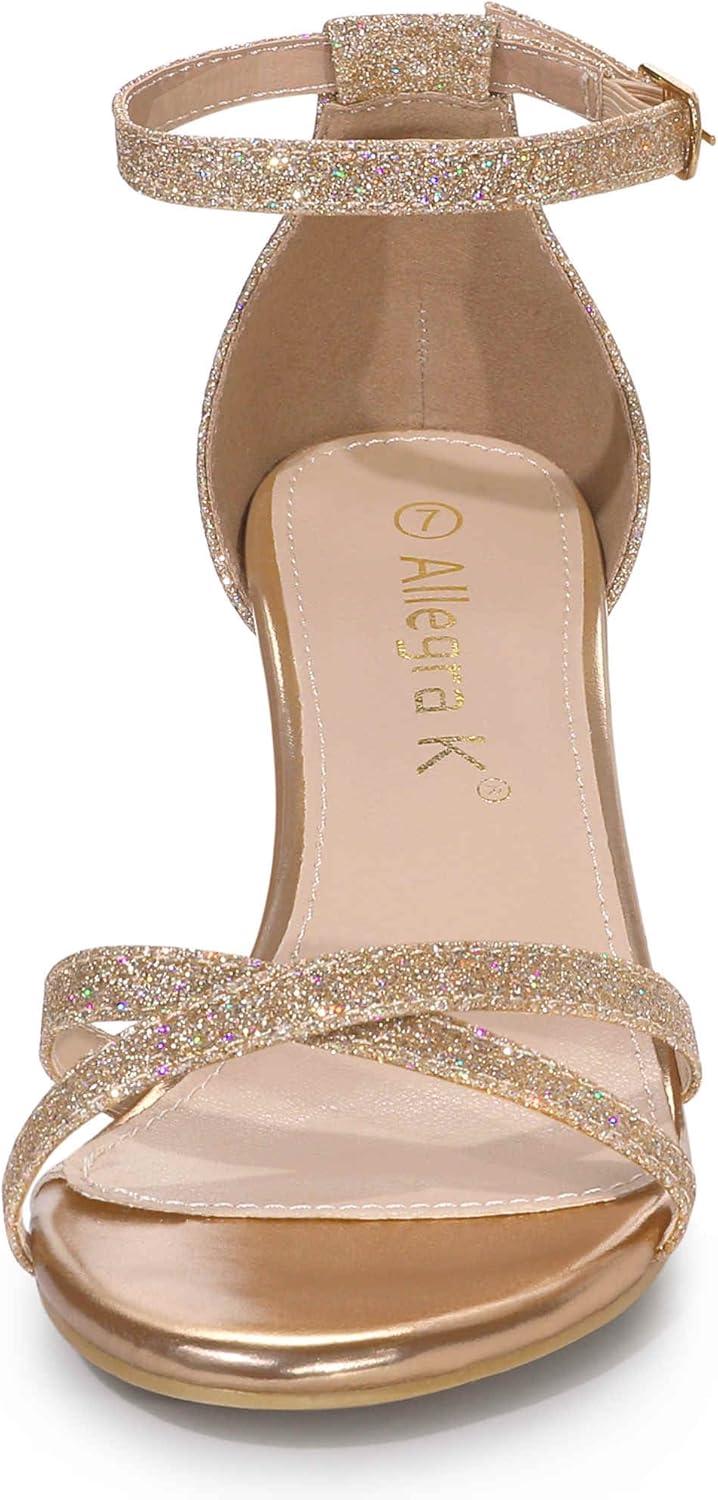 imageAllegra K Womens Sparkly Glitter Ankle Straps Stiletto Clear Heels SandalsGold