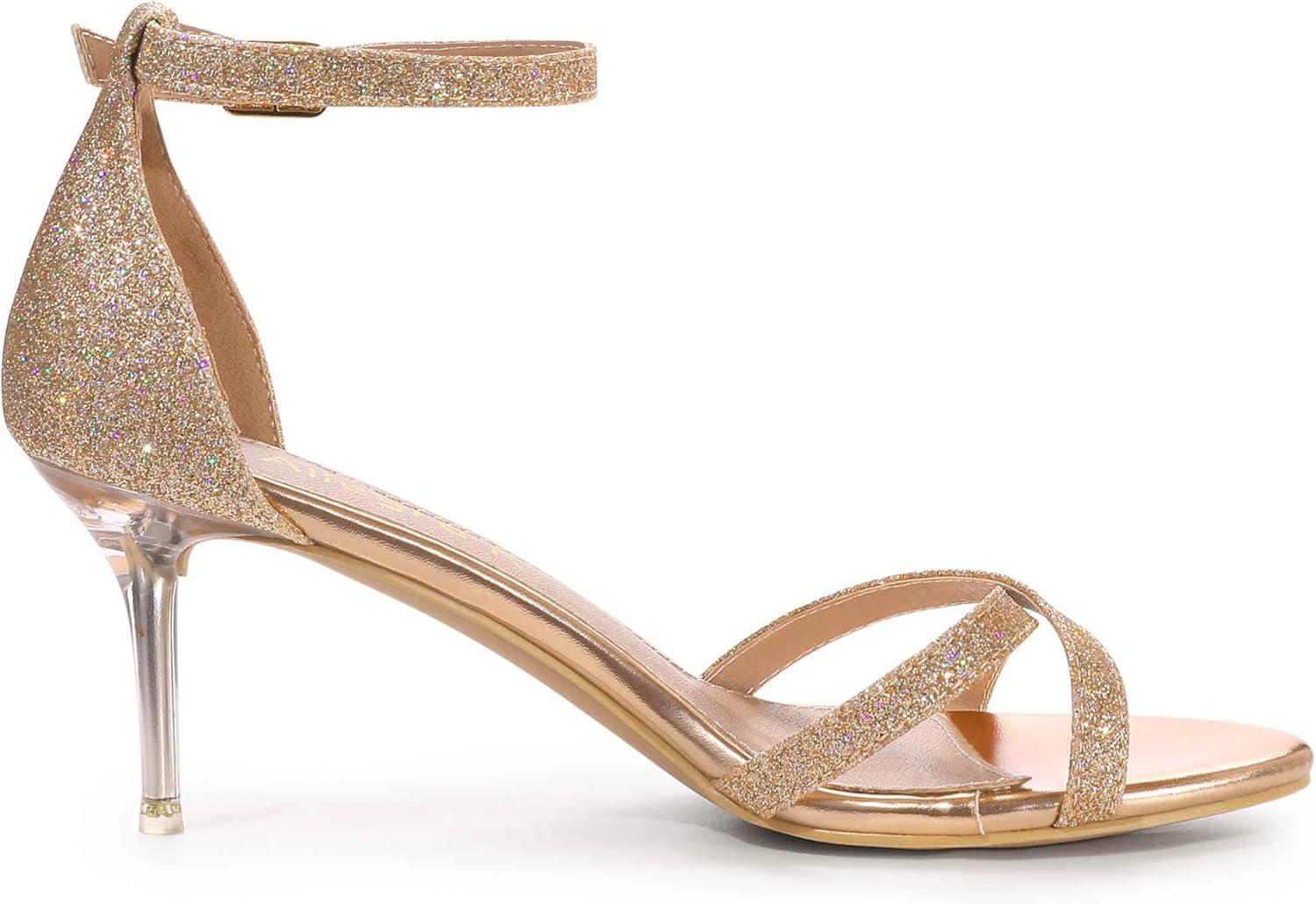 imageAllegra K Womens Sparkly Glitter Ankle Straps Stiletto Clear Heels SandalsGold