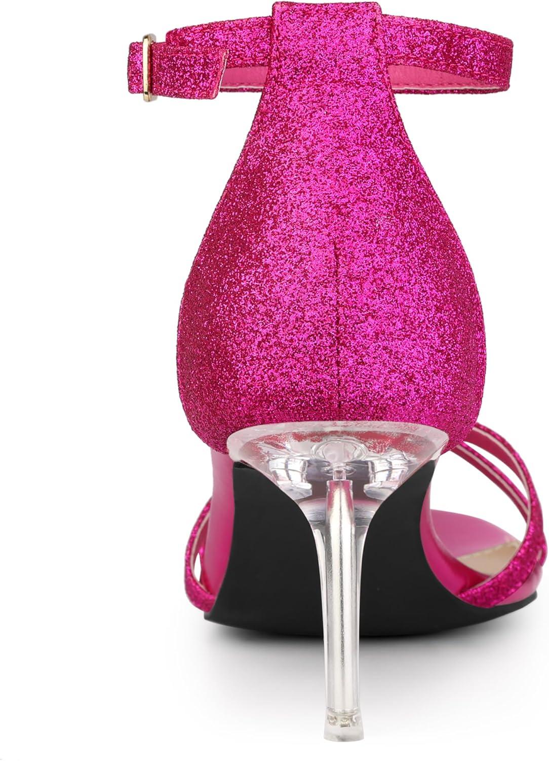 imageAllegra K Womens Sparkly Glitter Ankle Straps Stiletto Clear Heels SandalsHot Pink