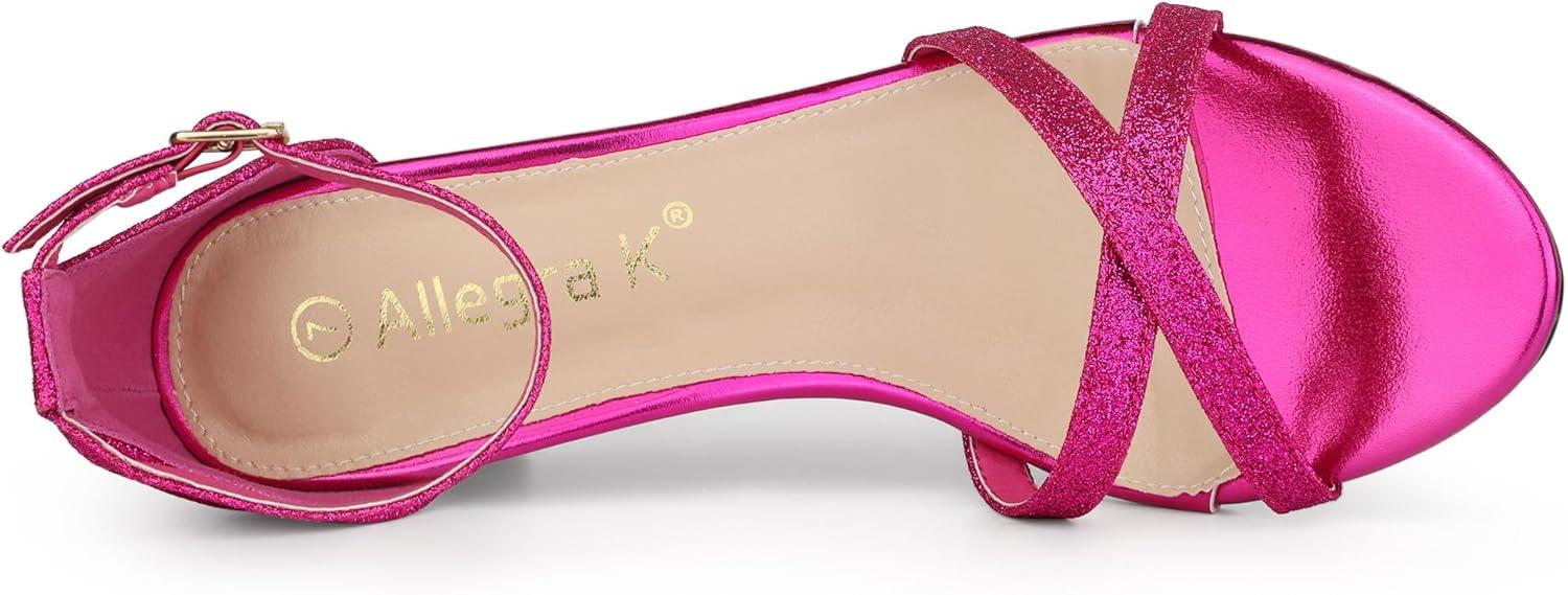 imageAllegra K Womens Sparkly Glitter Ankle Straps Stiletto Clear Heels SandalsHot Pink