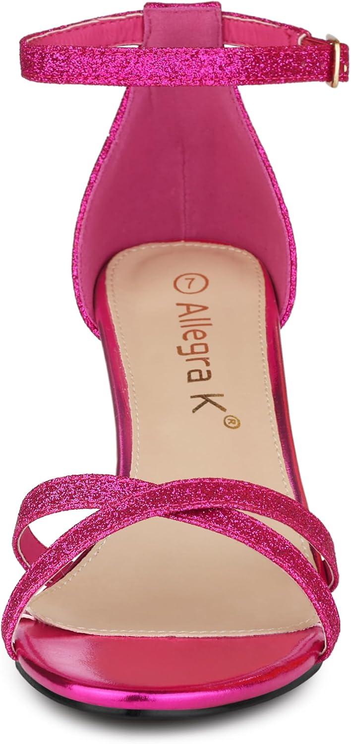 imageAllegra K Womens Sparkly Glitter Ankle Straps Stiletto Clear Heels SandalsHot Pink