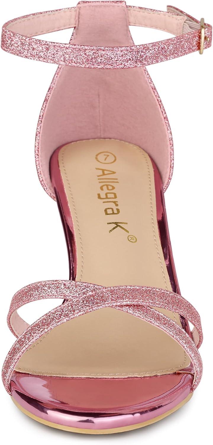 imageAllegra K Womens Sparkly Glitter Ankle Straps Stiletto Clear Heels SandalsPink