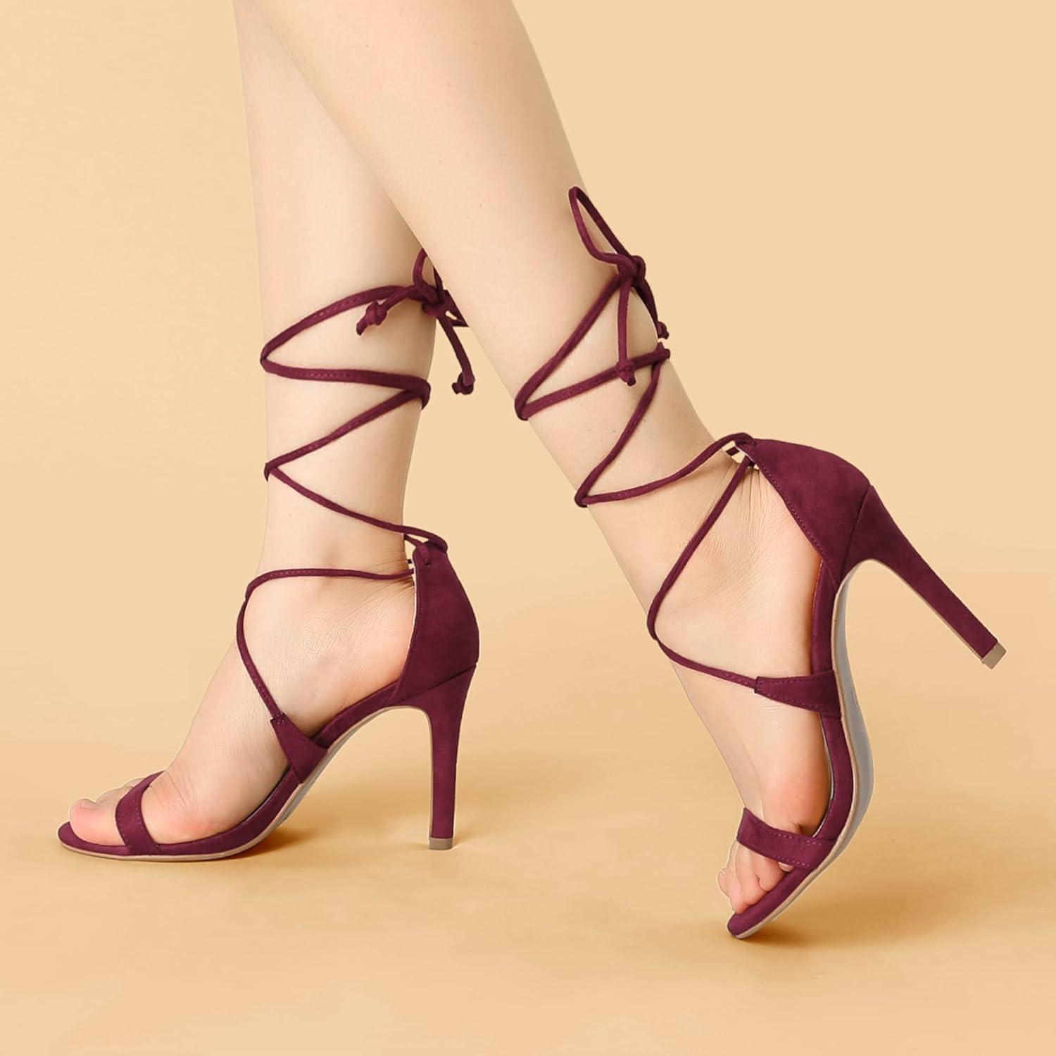 imageAllegra K Womens Stiletto Heel Laceup SandalsBurgundy