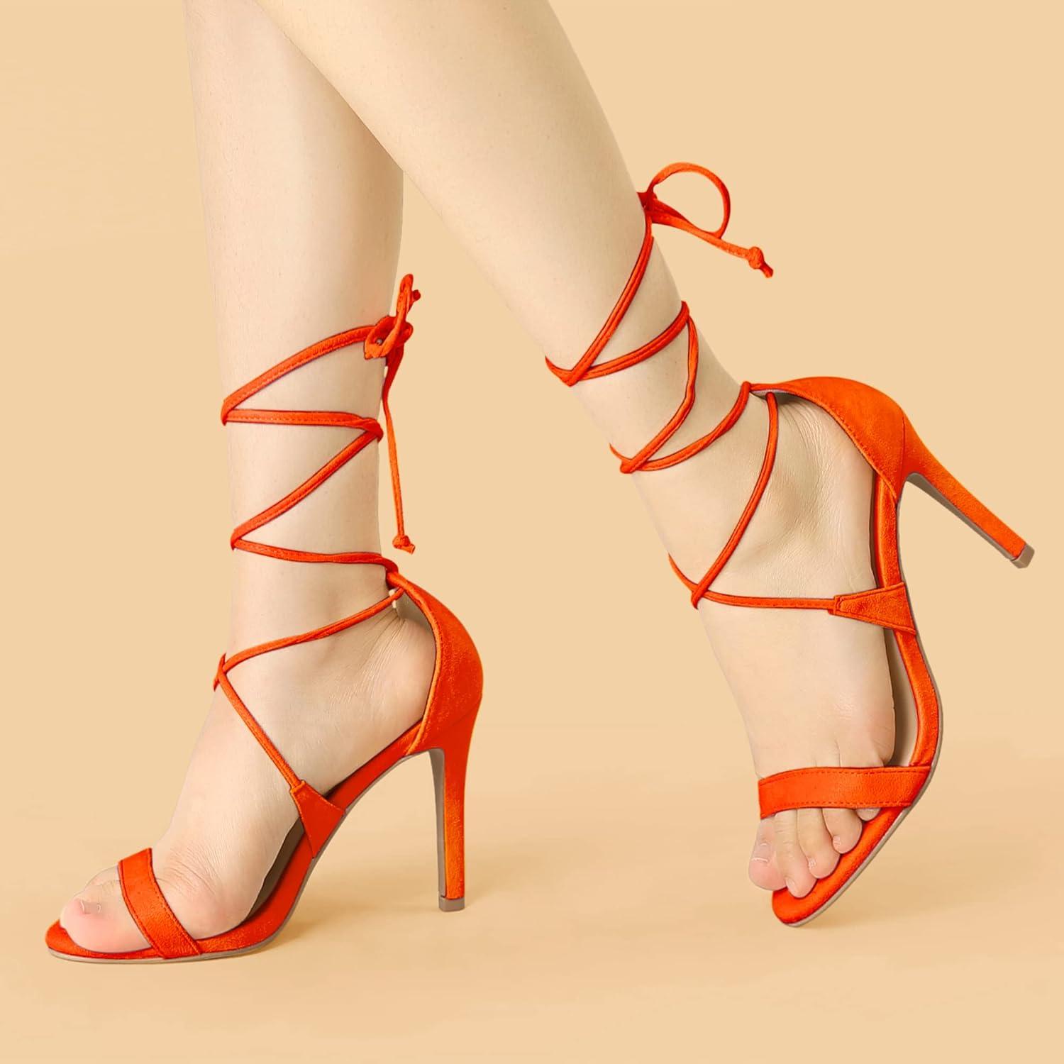 imageAllegra K Womens Stiletto Heel Laceup SandalsOrange