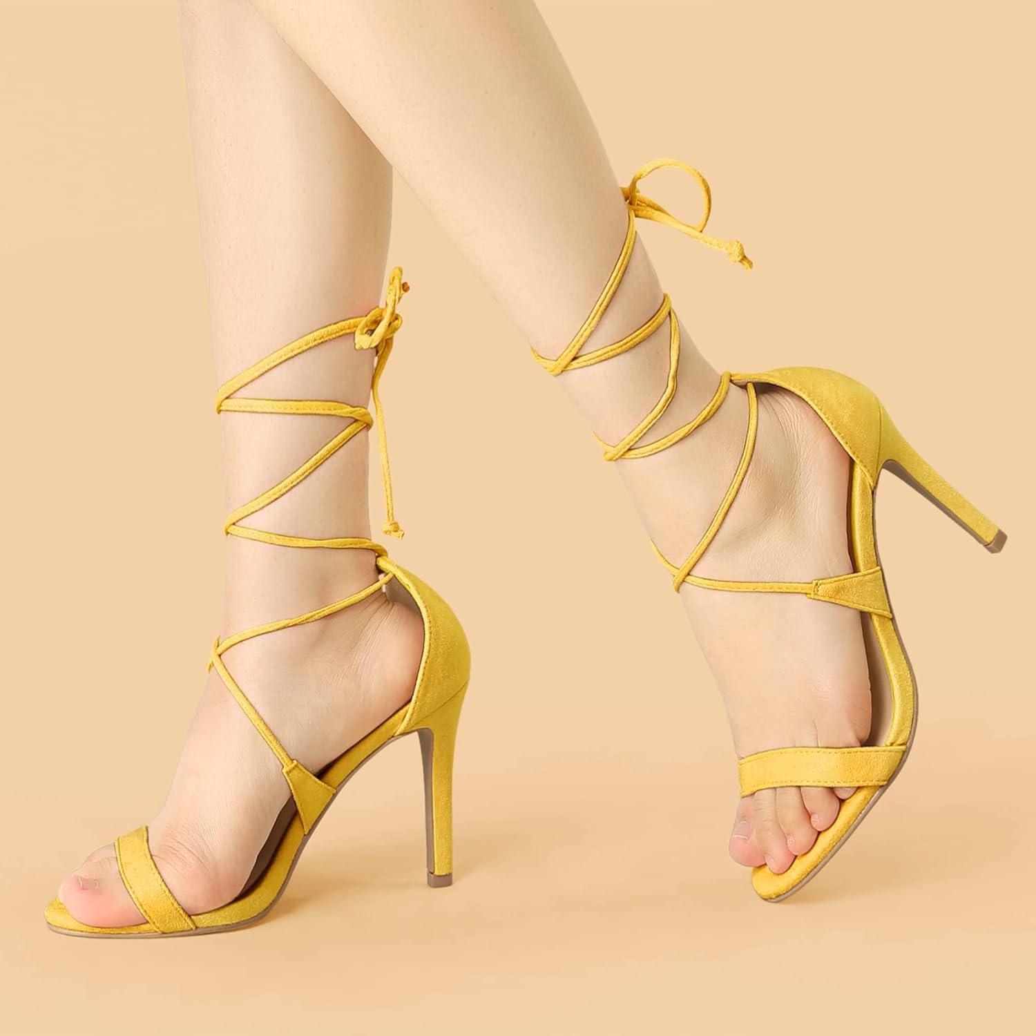 imageAllegra K Womens Stiletto Heel Laceup SandalsYellow