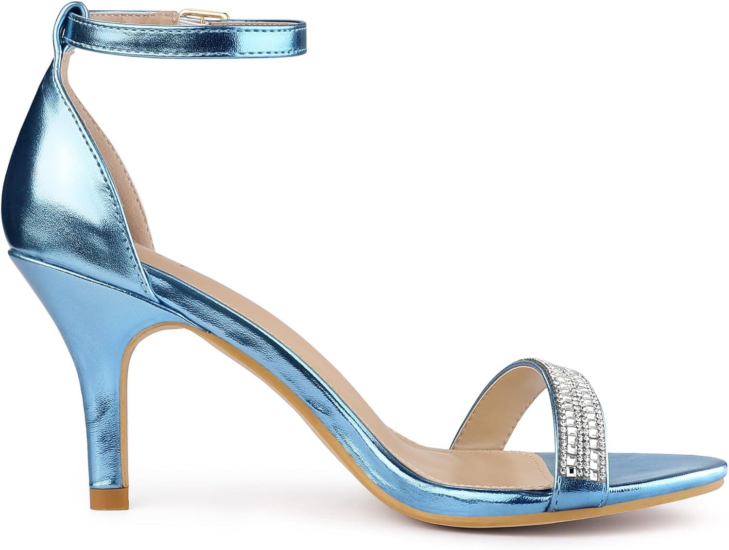 imageAllegra K Womens Stiletto Heels Rhinestone Ankle Strap SandalsBlue
