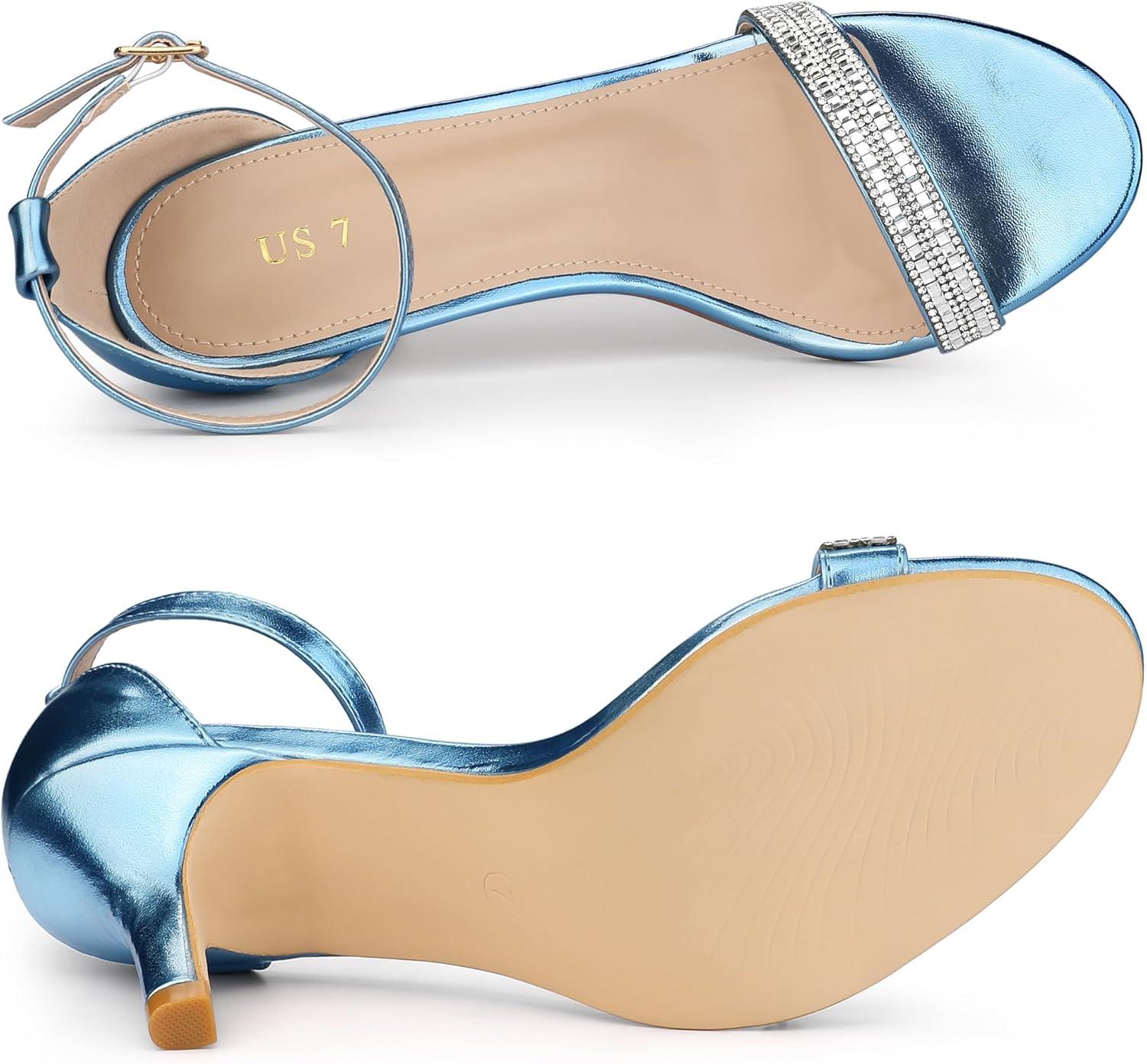 imageAllegra K Womens Stiletto Heels Rhinestone Ankle Strap SandalsBlue
