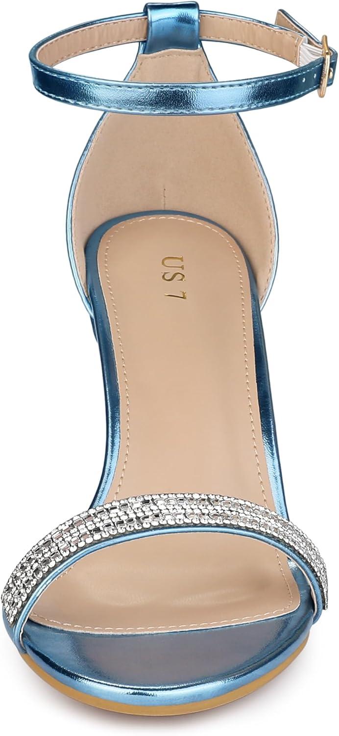 imageAllegra K Womens Stiletto Heels Rhinestone Ankle Strap SandalsBlue