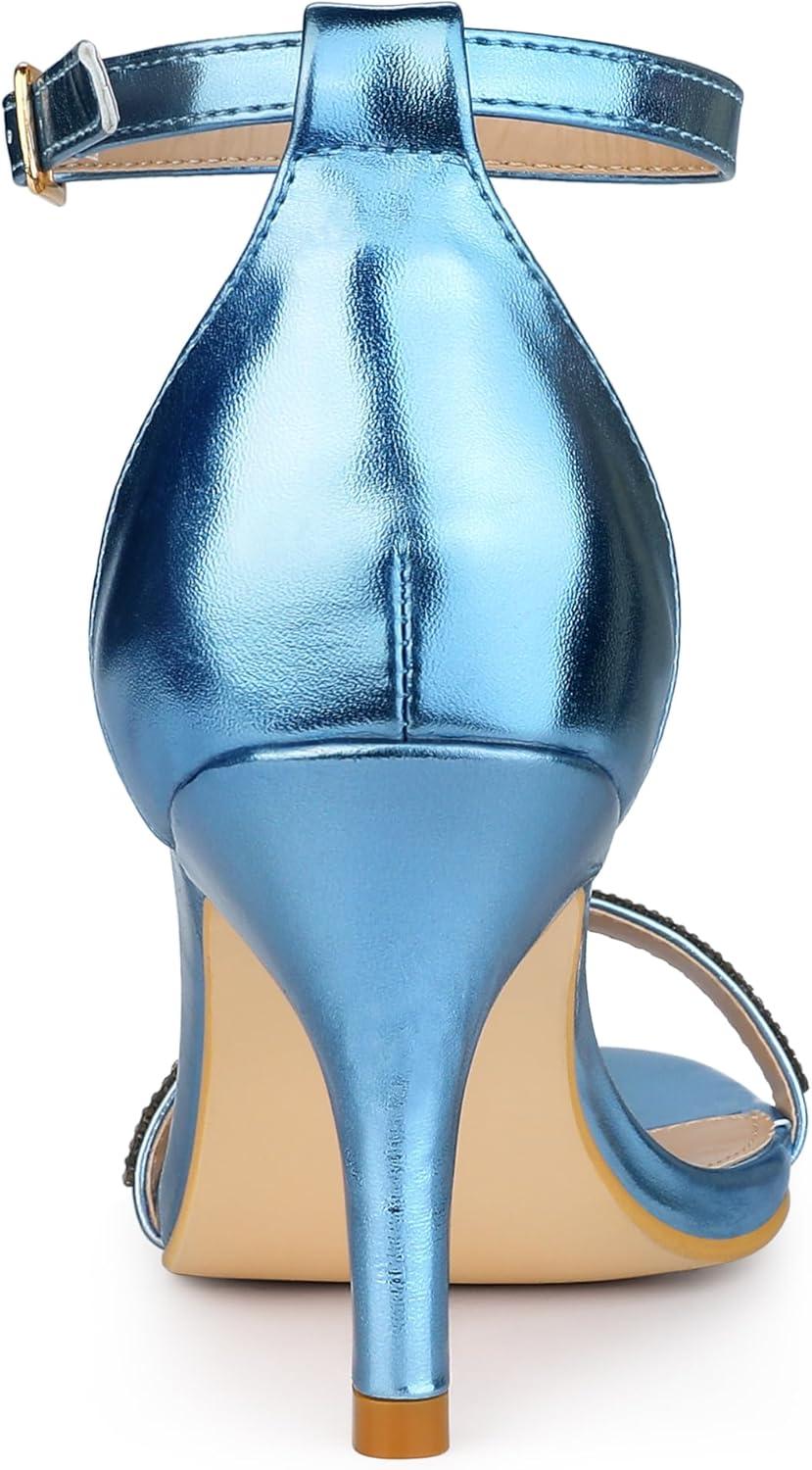 imageAllegra K Womens Stiletto Heels Rhinestone Ankle Strap SandalsBlue