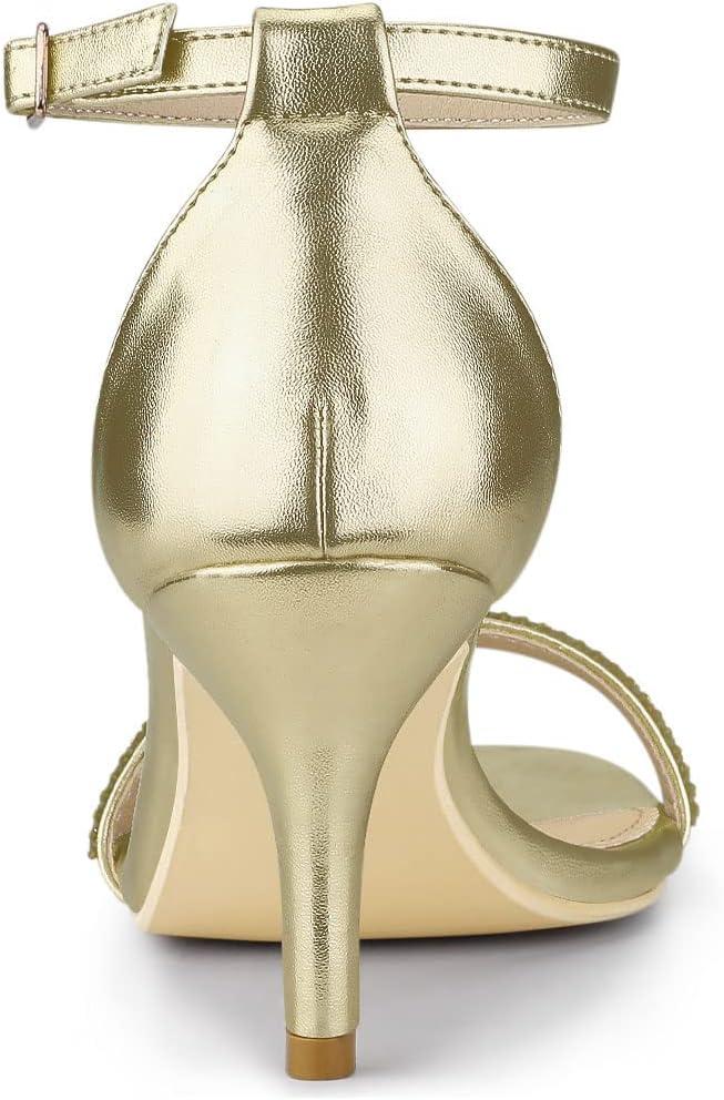 imageAllegra K Womens Stiletto Heels Rhinestone Ankle Strap SandalsGold