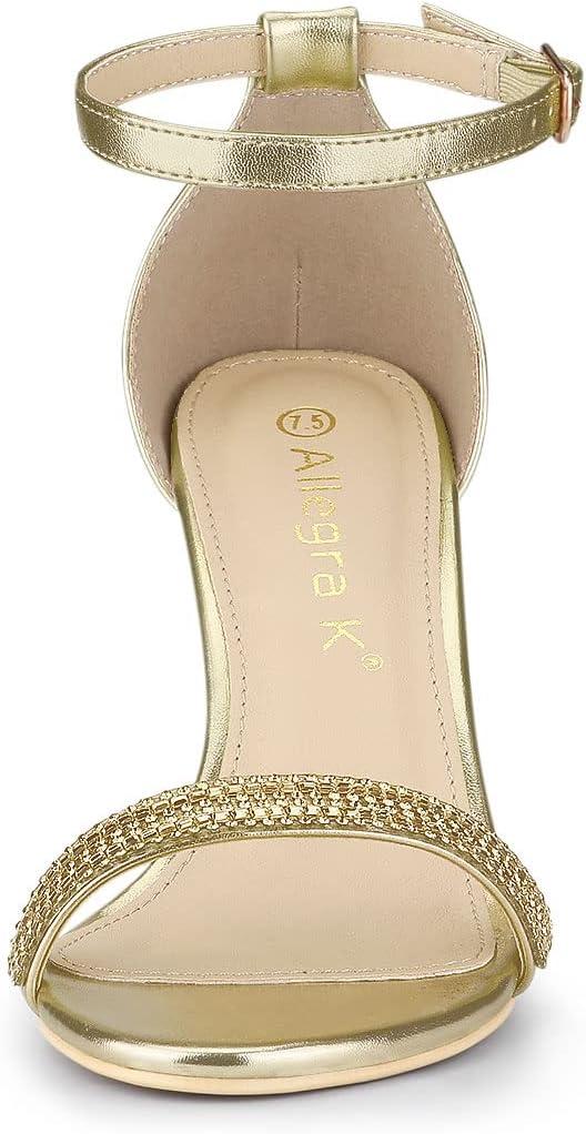 imageAllegra K Womens Stiletto Heels Rhinestone Ankle Strap SandalsGold