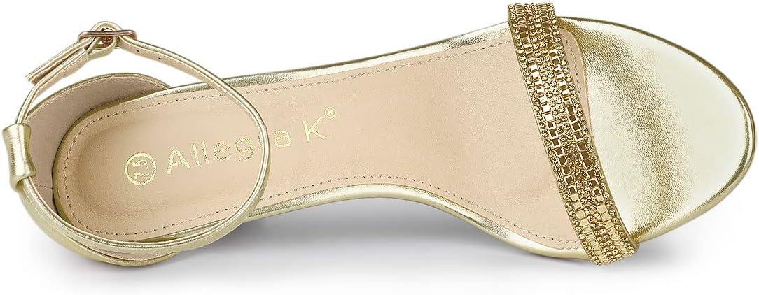 imageAllegra K Womens Stiletto Heels Rhinestone Ankle Strap SandalsGold