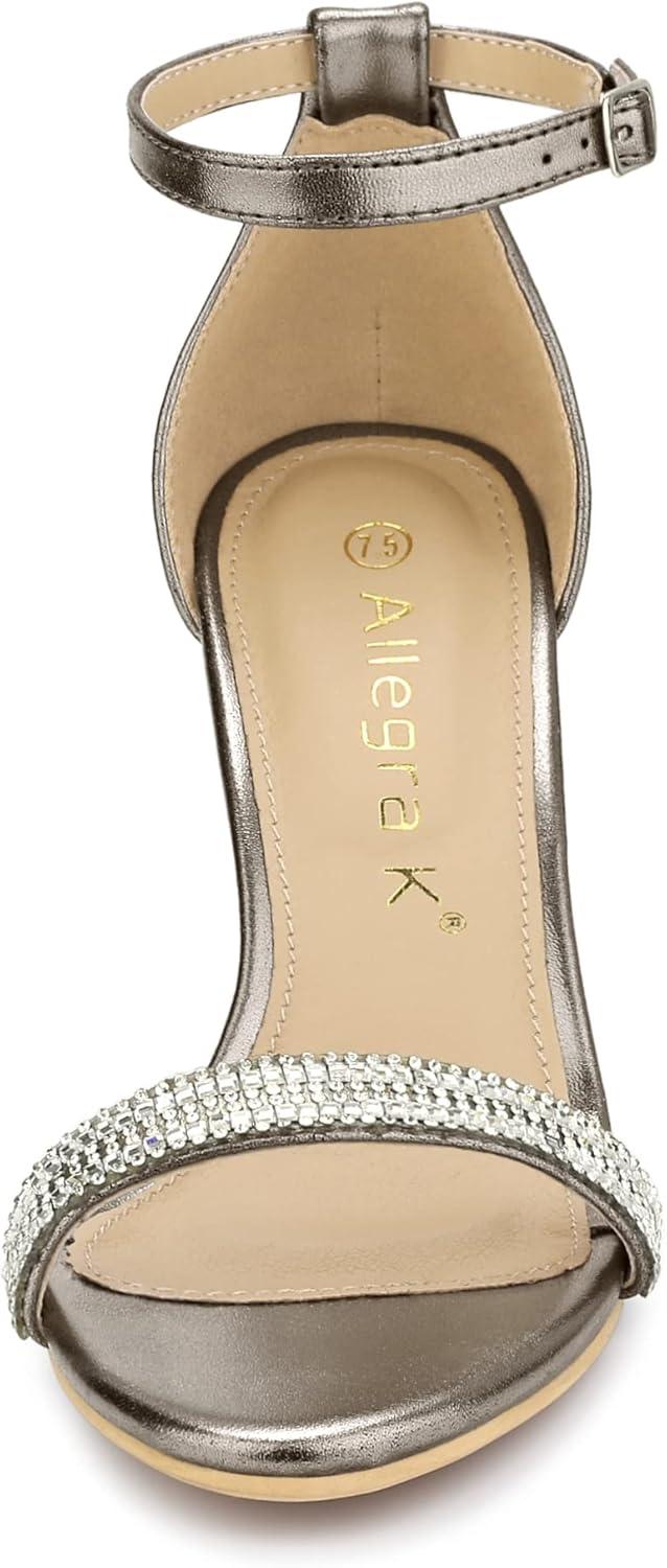 imageAllegra K Womens Stiletto Heels Rhinestone Ankle Strap SandalsGunmetal