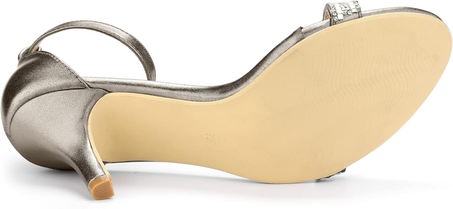 imageAllegra K Womens Stiletto Heels Rhinestone Ankle Strap SandalsGunmetal