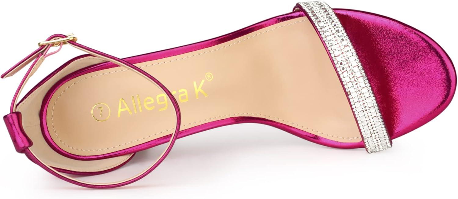 imageAllegra K Womens Stiletto Heels Rhinestone Ankle Strap SandalsHot Pink