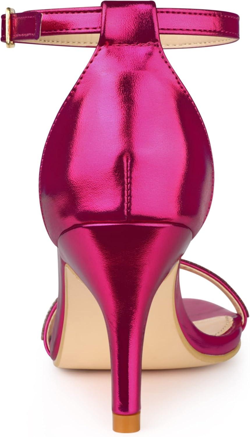 imageAllegra K Womens Stiletto Heels Rhinestone Ankle Strap SandalsHot Pink