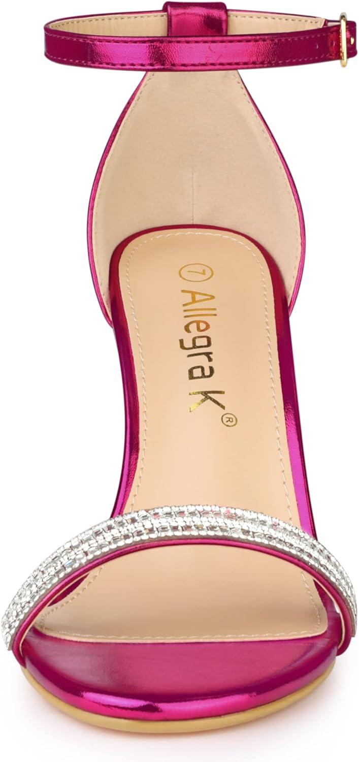 imageAllegra K Womens Stiletto Heels Rhinestone Ankle Strap SandalsHot Pink