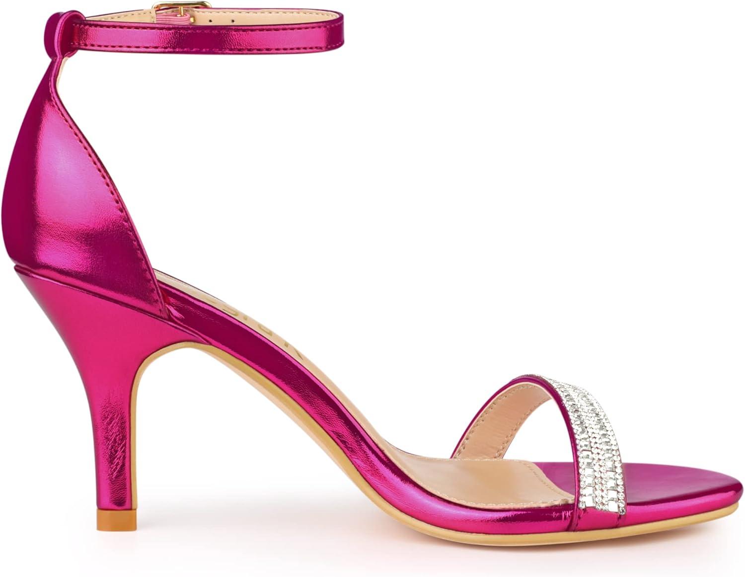 imageAllegra K Womens Stiletto Heels Rhinestone Ankle Strap SandalsHot Pink
