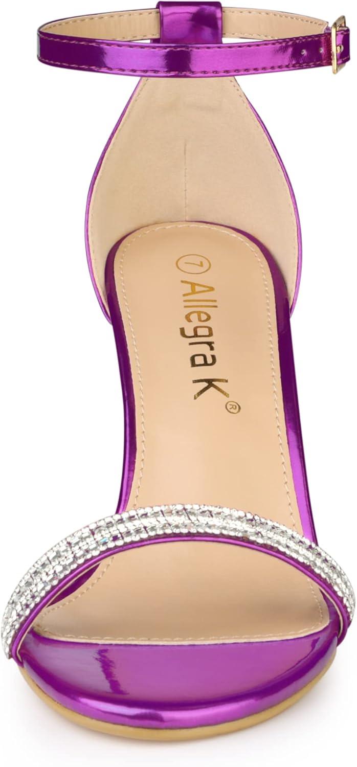 imageAllegra K Womens Stiletto Heels Rhinestone Ankle Strap SandalsPurple