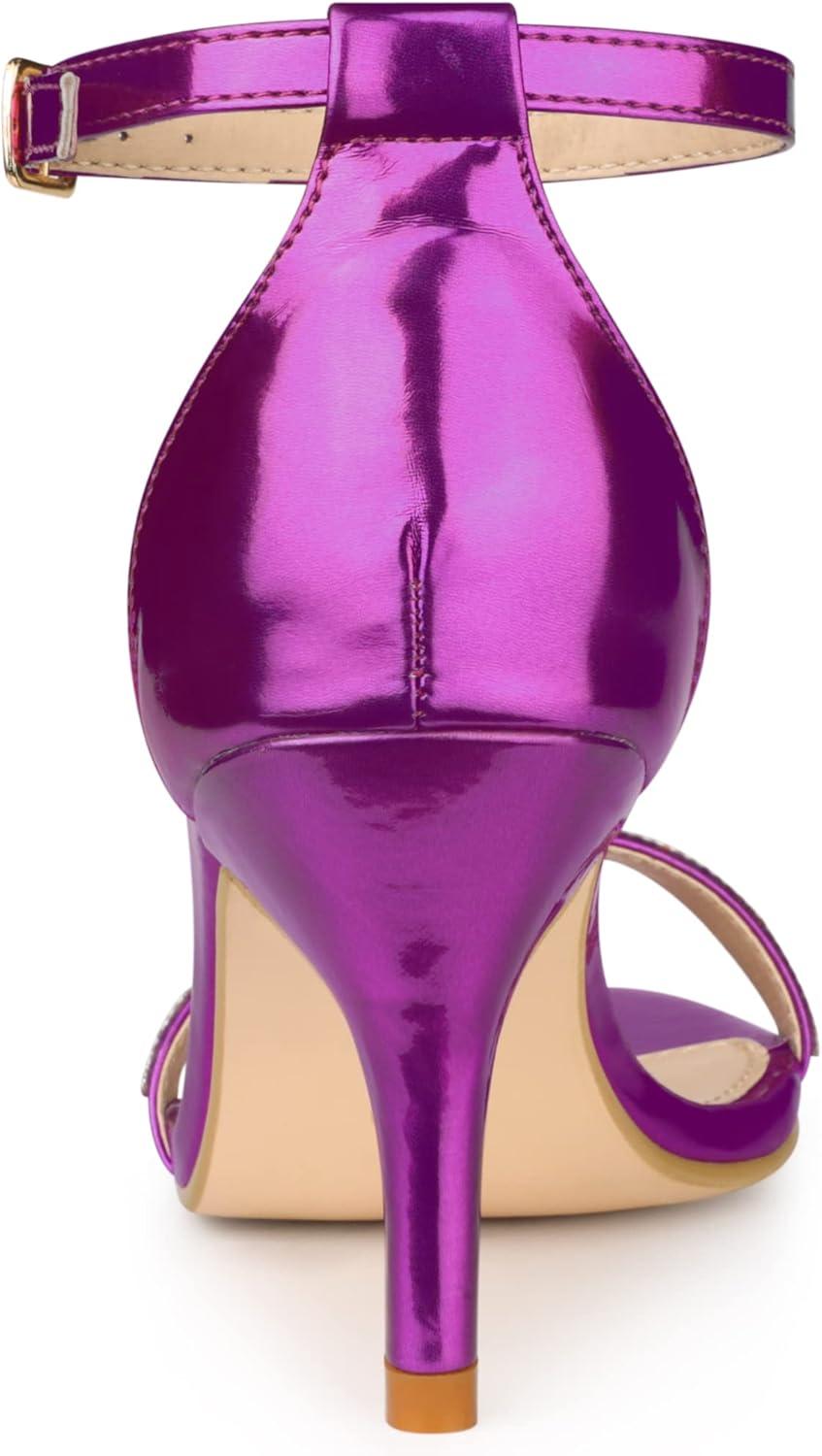 imageAllegra K Womens Stiletto Heels Rhinestone Ankle Strap SandalsPurple
