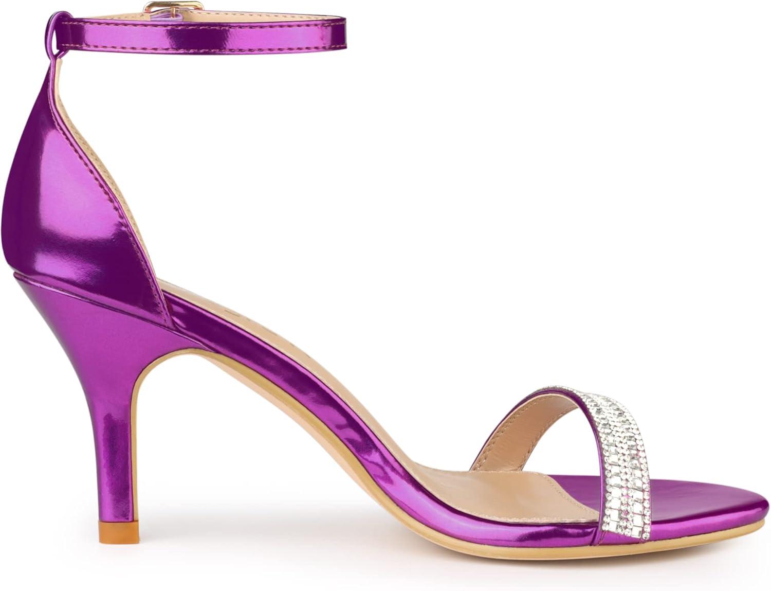 imageAllegra K Womens Stiletto Heels Rhinestone Ankle Strap SandalsPurple