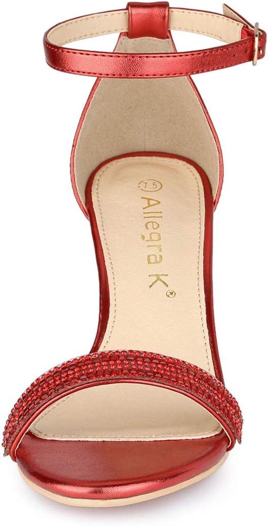 imageAllegra K Womens Stiletto Heels Rhinestone Ankle Strap SandalsRed