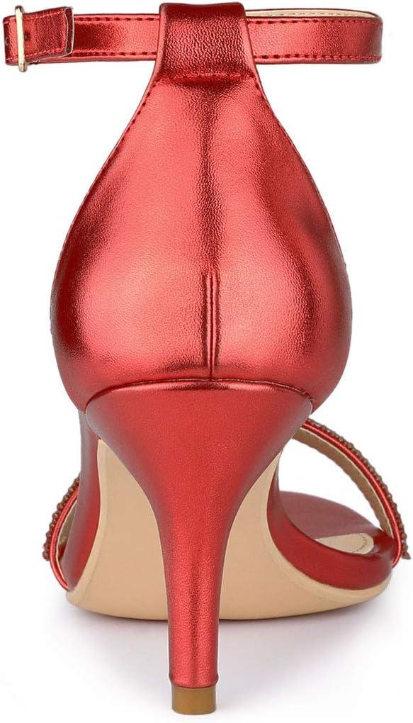 imageAllegra K Womens Stiletto Heels Rhinestone Ankle Strap SandalsRed