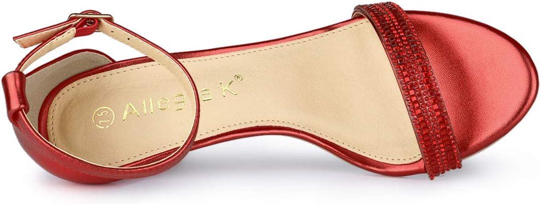 imageAllegra K Womens Stiletto Heels Rhinestone Ankle Strap SandalsRed
