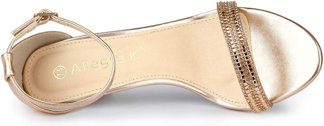 imageAllegra K Womens Stiletto Heels Rhinestone Ankle Strap SandalsRose Gold