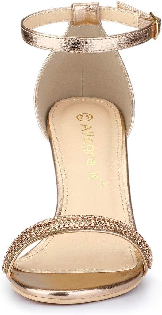 imageAllegra K Womens Stiletto Heels Rhinestone Ankle Strap SandalsRose Gold