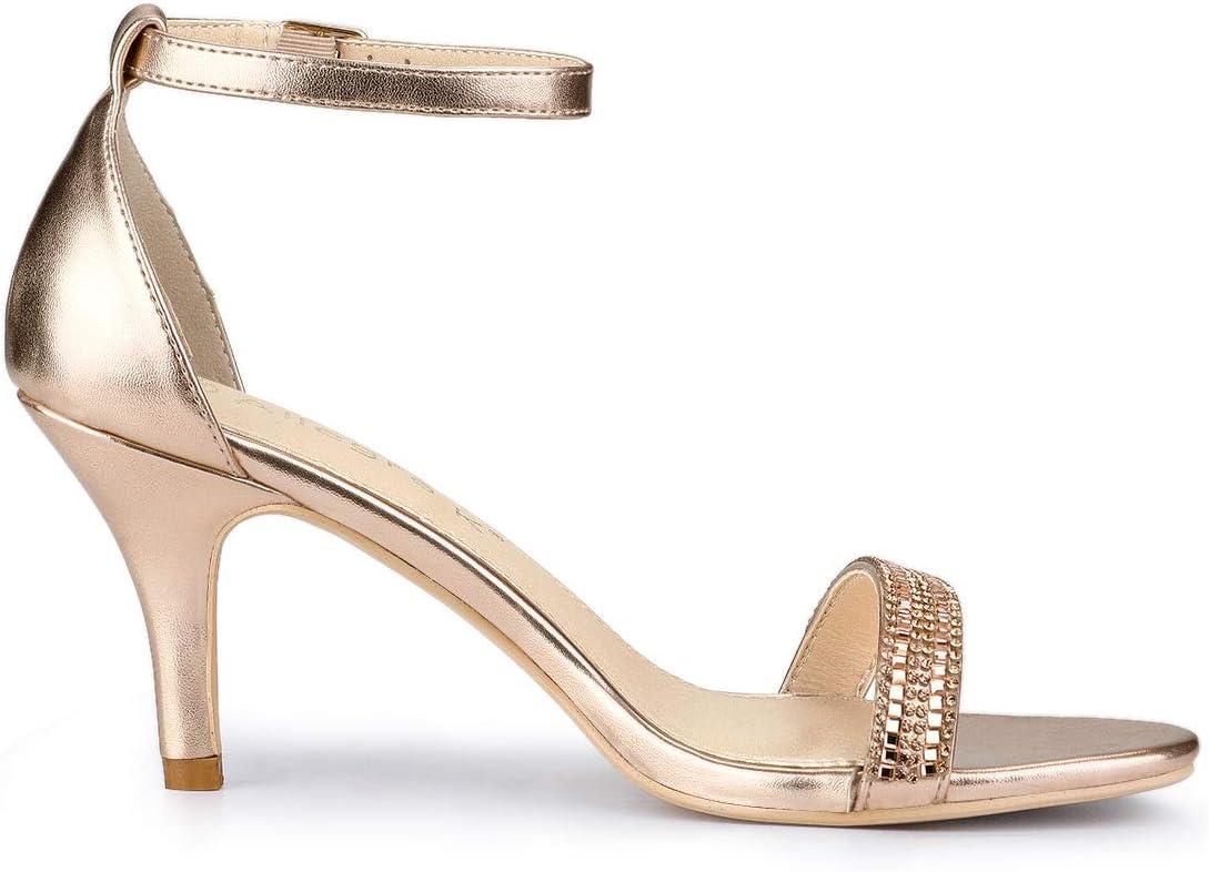 imageAllegra K Womens Stiletto Heels Rhinestone Ankle Strap SandalsRose Gold