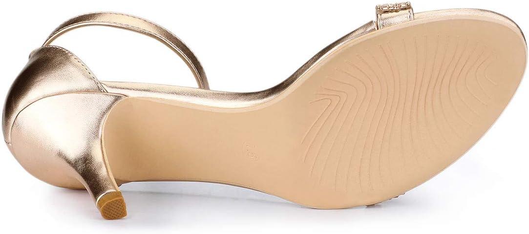imageAllegra K Womens Stiletto Heels Rhinestone Ankle Strap SandalsRose Gold