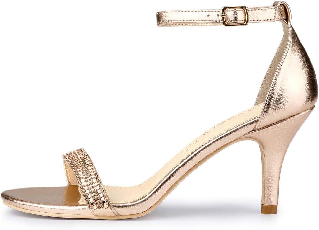 imageAllegra K Womens Stiletto Heels Rhinestone Ankle Strap SandalsRose Gold