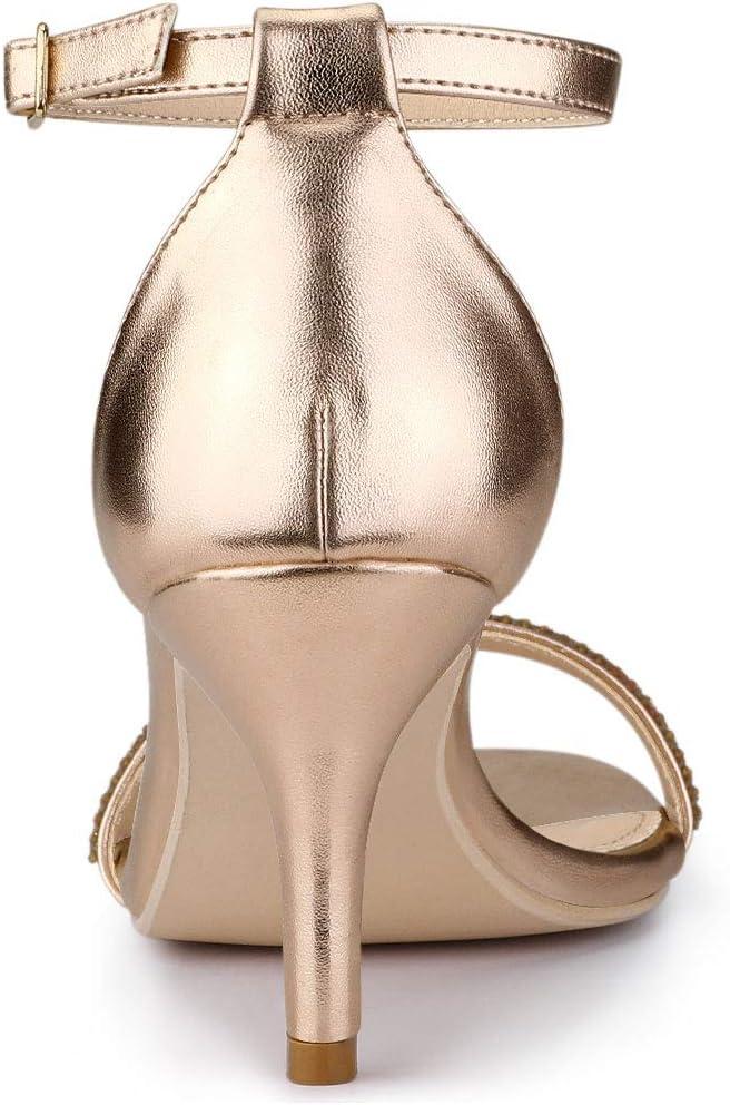 imageAllegra K Womens Stiletto Heels Rhinestone Ankle Strap SandalsRose Gold