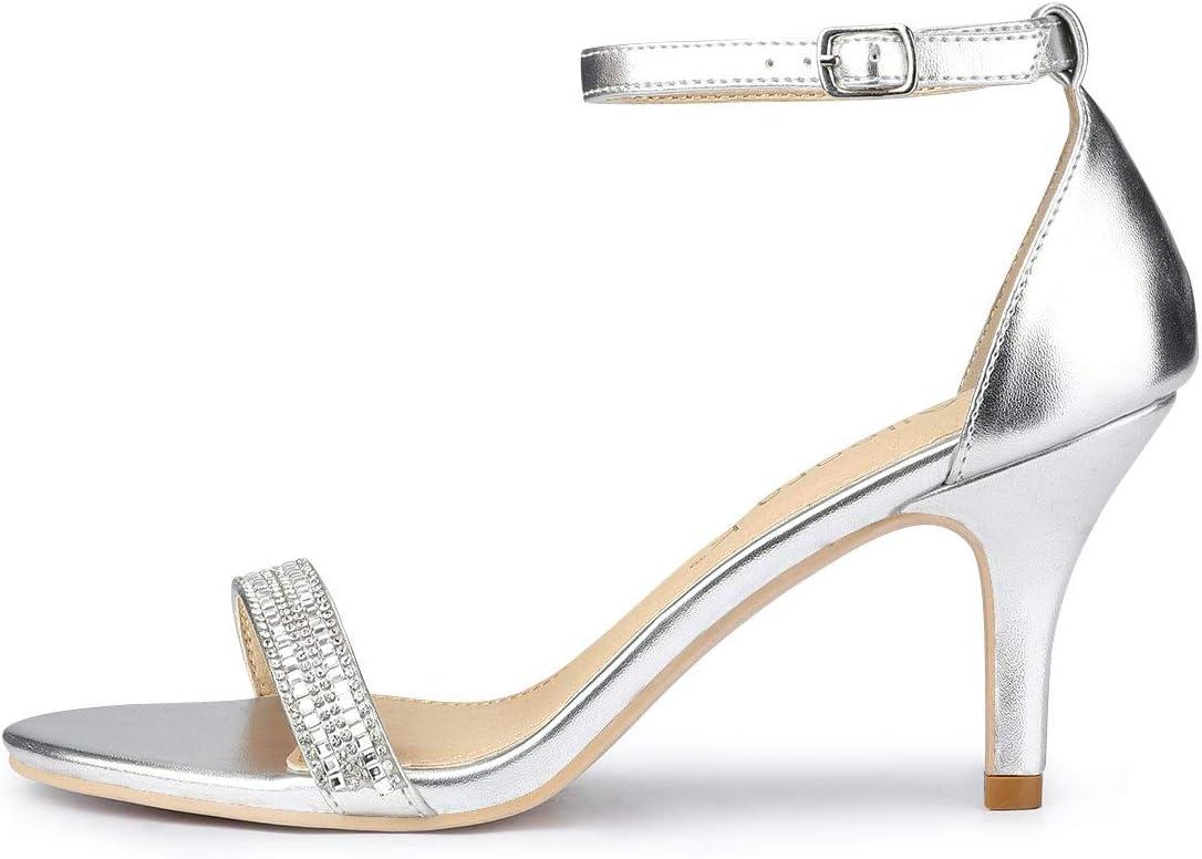 imageAllegra K Womens Stiletto Heels Rhinestone Ankle Strap SandalsSilver