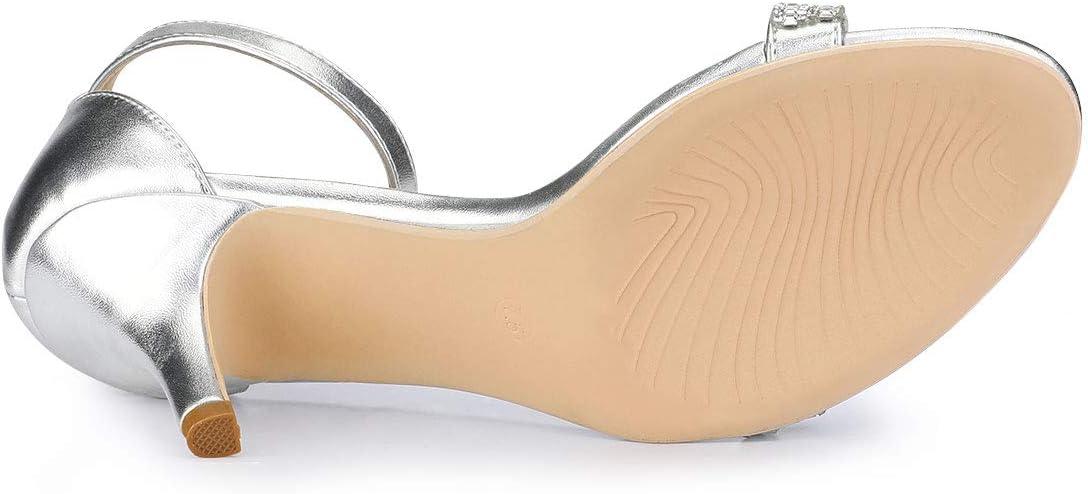 imageAllegra K Womens Stiletto Heels Rhinestone Ankle Strap SandalsSilver