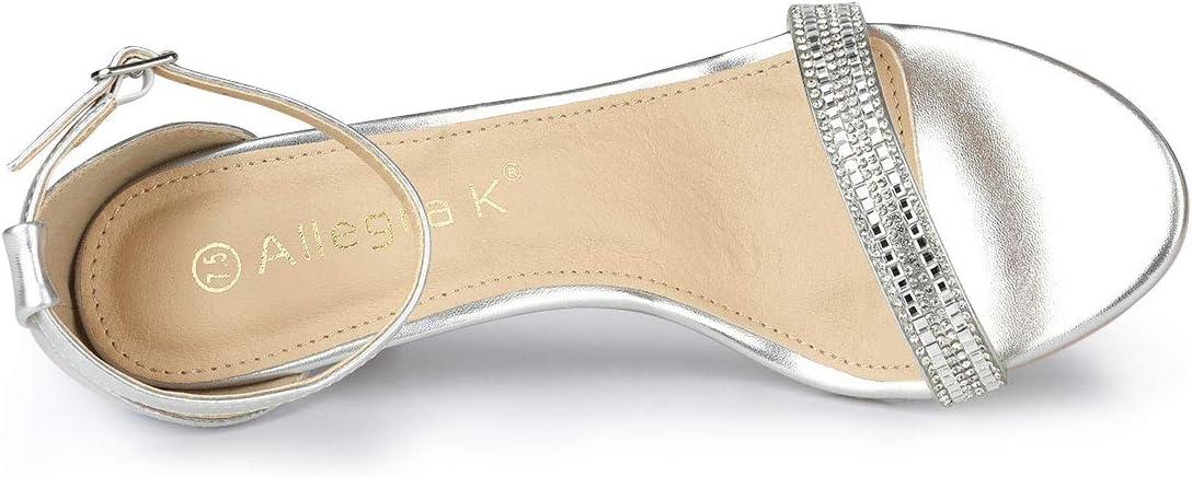 imageAllegra K Womens Stiletto Heels Rhinestone Ankle Strap SandalsSilver