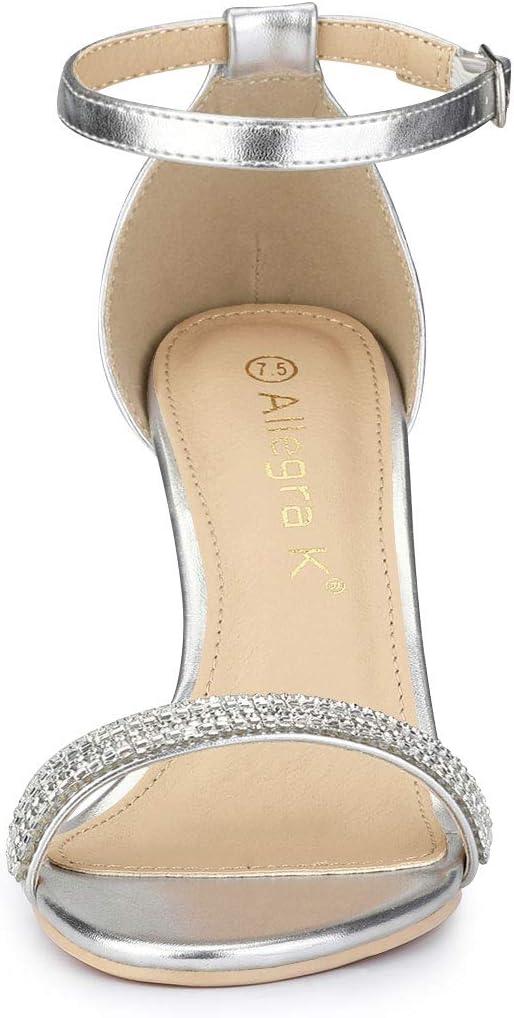 imageAllegra K Womens Stiletto Heels Rhinestone Ankle Strap SandalsSilver