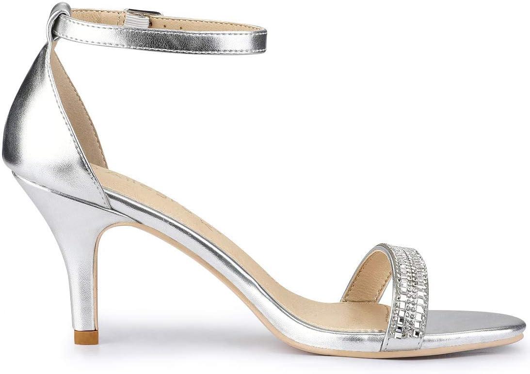 imageAllegra K Womens Stiletto Heels Rhinestone Ankle Strap SandalsSilver