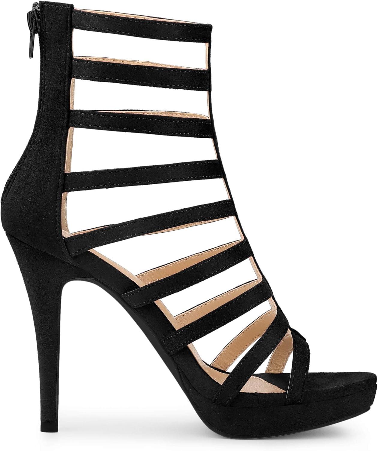 imageAllegra K Womens Stiletto Platform Heels Strappy Gladiator Heel SandalsBlack
